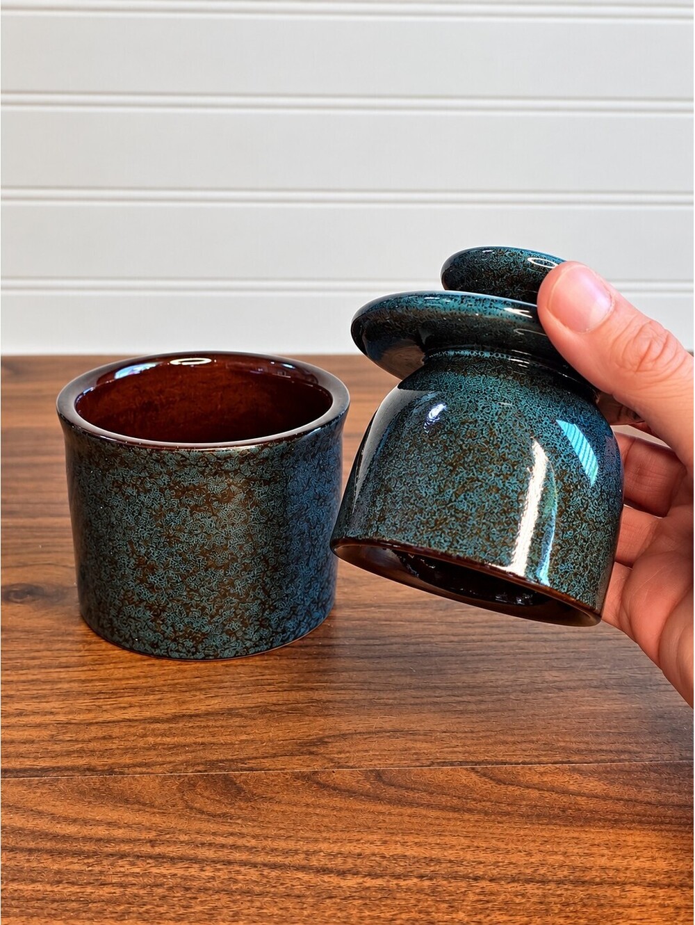 Vintage Tea Peak Ceramic Butter Bell Crock Teal